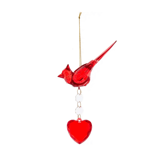 Cardinal with Heart Dangle Ornament