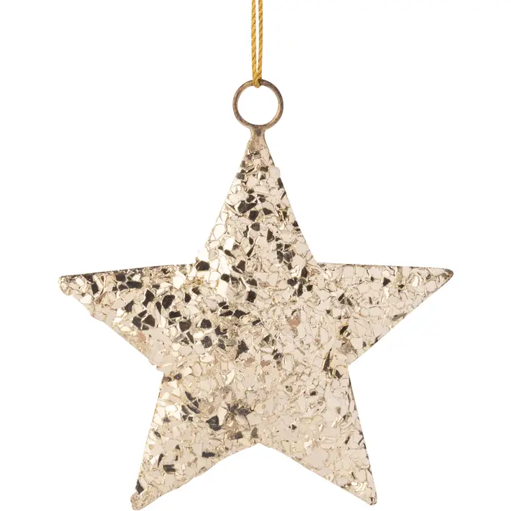 Crushed Glass Glitter On Metal Star Ornament